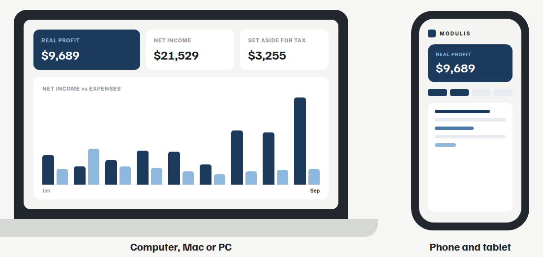 The Bookkeeping Tracker on a computer and on a phone