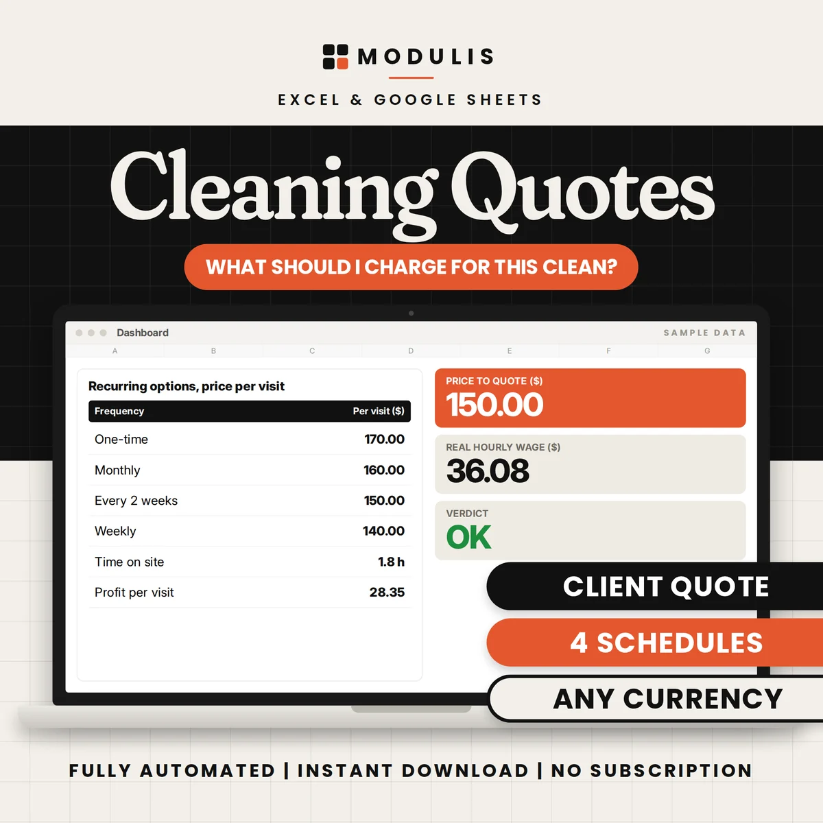 CleanQuote Cleaning Quote Calculator, cover with the dashboard